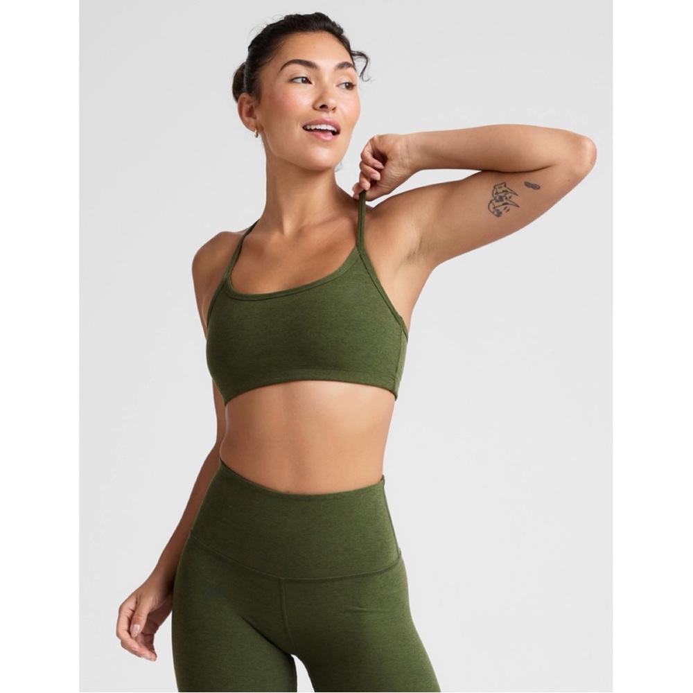 BEYOND YOGA Spacedye 'Slim Racerback Bra' in Army Green Heather